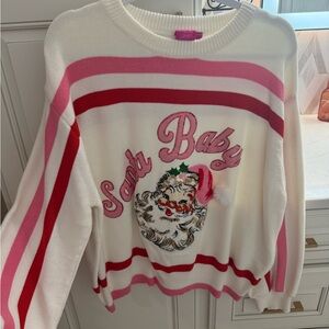 QUEEN OF SPARKLES Santa Baby Sweater - Pink, Red, and White